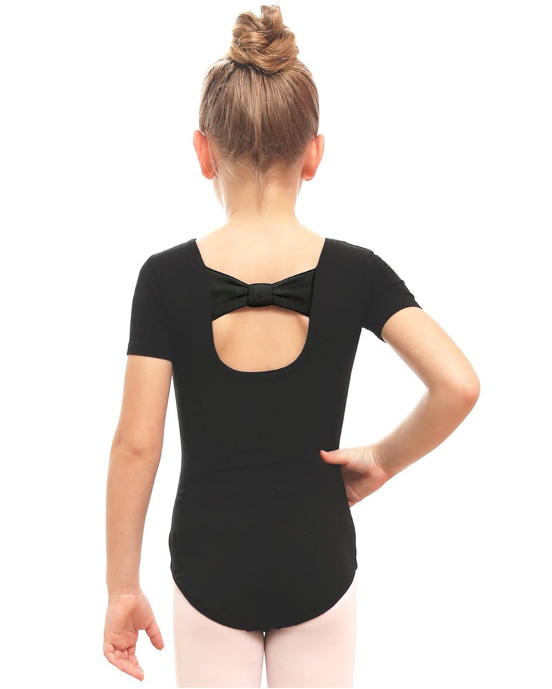 Stelle Dance Leotard for Girls Toddler Ballet Outfits Short Sleeve Gymnastics Dancewear with Bow Back (Black, 2-3T) - Image 1